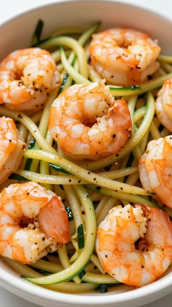 closeup bowl of Cajun keto shrimp and zoodles