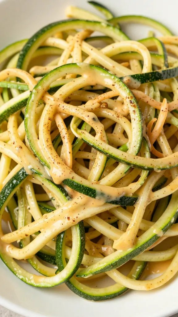 twirled zucchini noodles coated in Cajun butter sauce