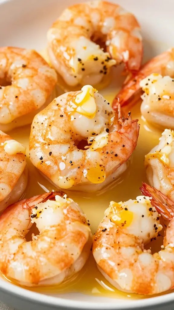 spice-rubbed keto shrimp in melted butter, tight shot