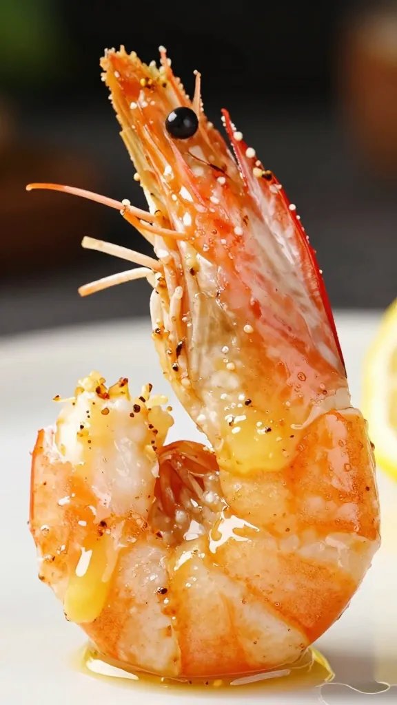 single seared shrimp glazed in lemon-garlic butter, macro