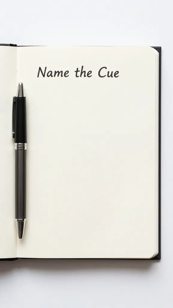 single journal with pen, open to “Name the Cue”