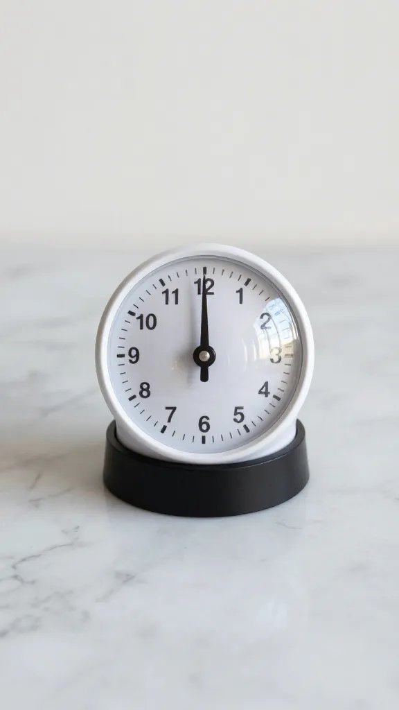 single analog kitchen timer at 12:00 on marble counter