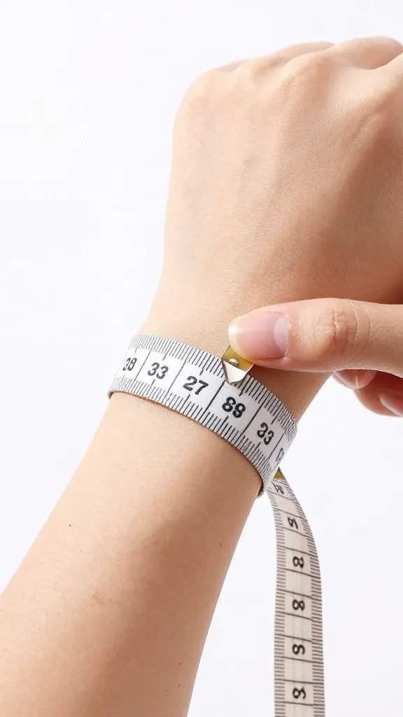closeup of a wrist tied with measuring tape, gently loosening