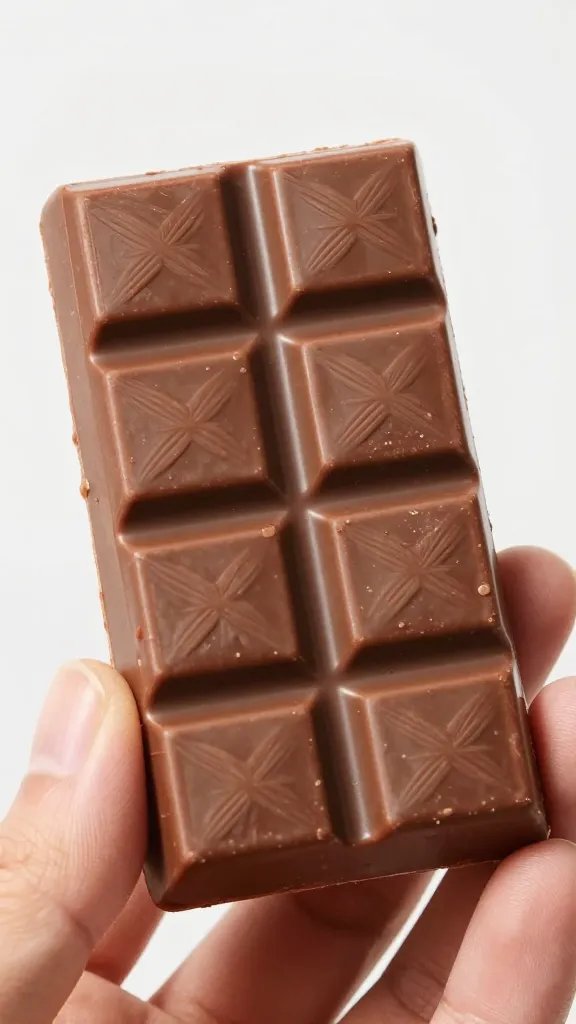 closeup of a single melting chocolate bar in hand