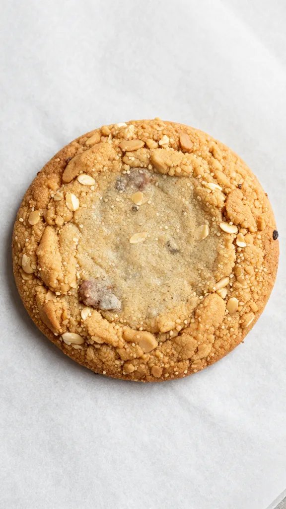 closeup of a single oatmeal cookie on parchment paper