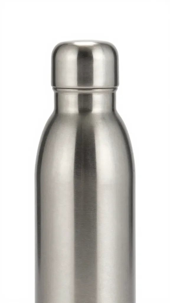 stainless water bottle with lemon slice, studio closeup