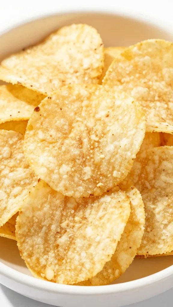 one open family-size potato chip bag, crumbs visible, macro