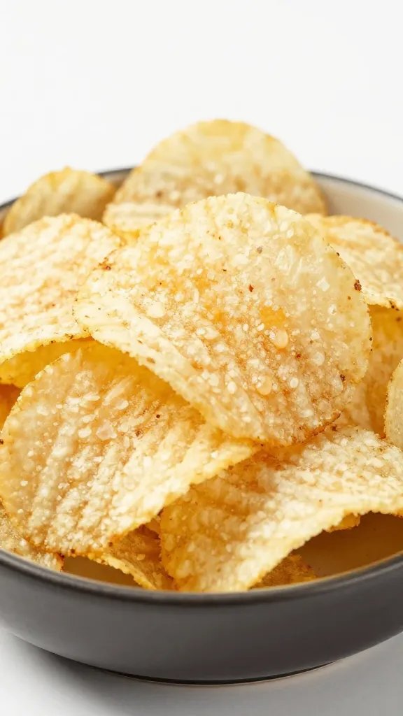 lone family-sized potato chip bag sealed on countertop, studio lighting
