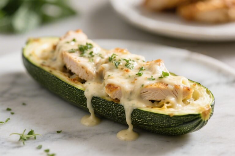 Keto Chicken Alfredo Zucchini Boats – Creamy, Comforting, and Low-Carb