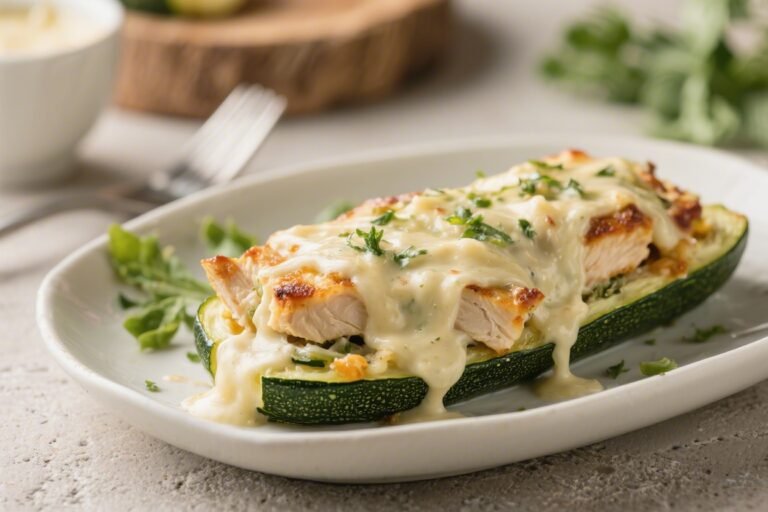 Keto Chicken Alfredo Stuffed Zucchini – Creamy, Comforting, and Low-Carb