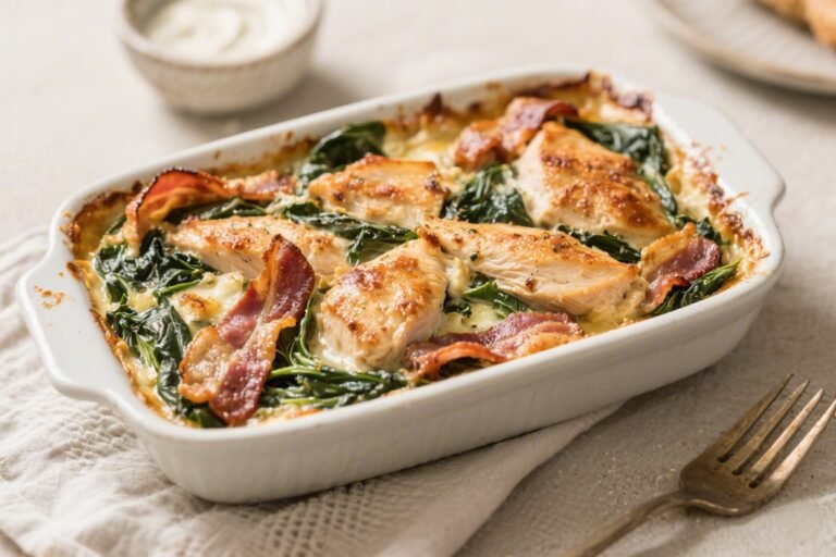 Keto Chicken Bacon Spinach Bake – Creamy, Comforting, and Low-Carb