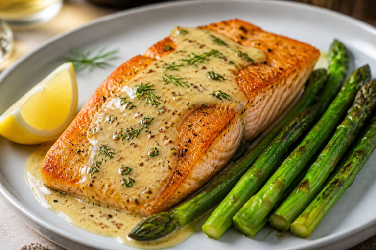 Creamy Dijon Salmon & Asparagus – A Cozy, Weeknight Favorite