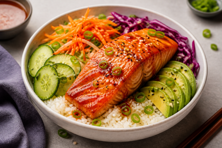 Honey Sriracha Salmon Rice Bowls – Sweet, Spicy, and Satisfying
