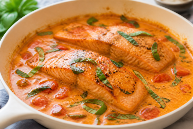 Creamy Tomato Basil Salmon – A Comforting, Weeknight-Friendly Dinner