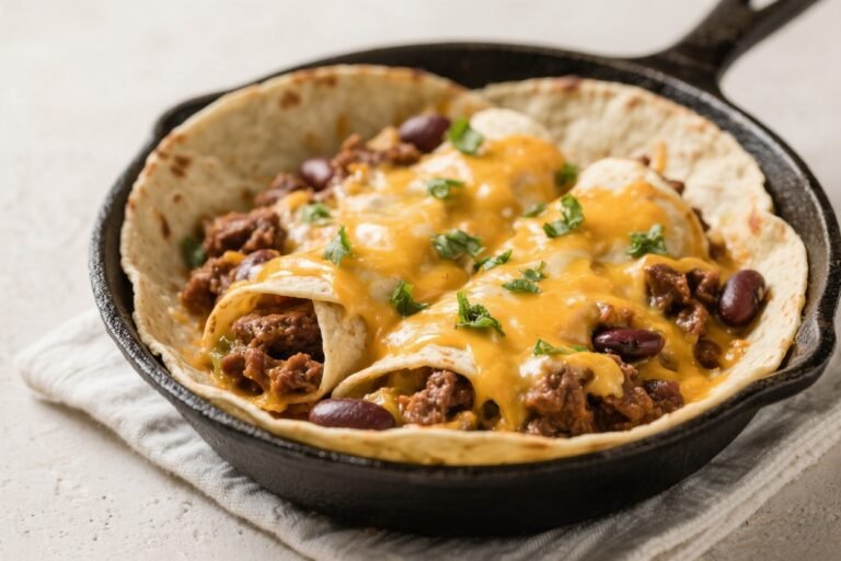 Cheesy Beef & Bean Burrito Skillet – A Comforting One-Pan Weeknight Winner