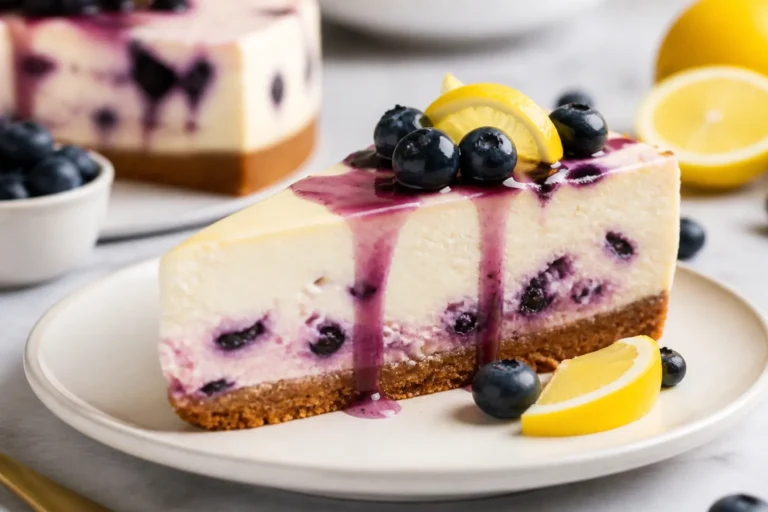 High Protein Low Carb Lemon Blueberry Cheesecake – Bright, Creamy, and Satisfying