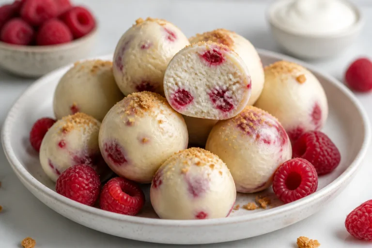 High Protein Low Carb Raspberry Cheesecake Protein Balls – A Creamy, Fruity Snack You Can Make Fast