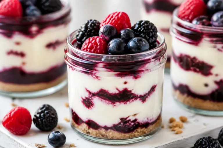 High Protein Low Carb Triple Berry Cheesecake Jars – A Light, Creamy Treat